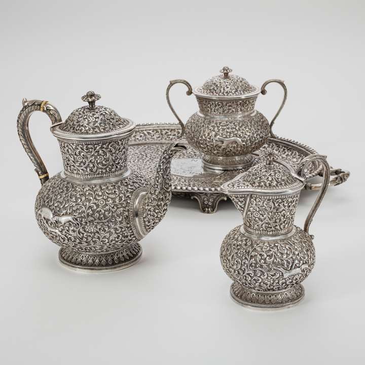 Silver Indian Teaset with Tray, Shamji Mukonji